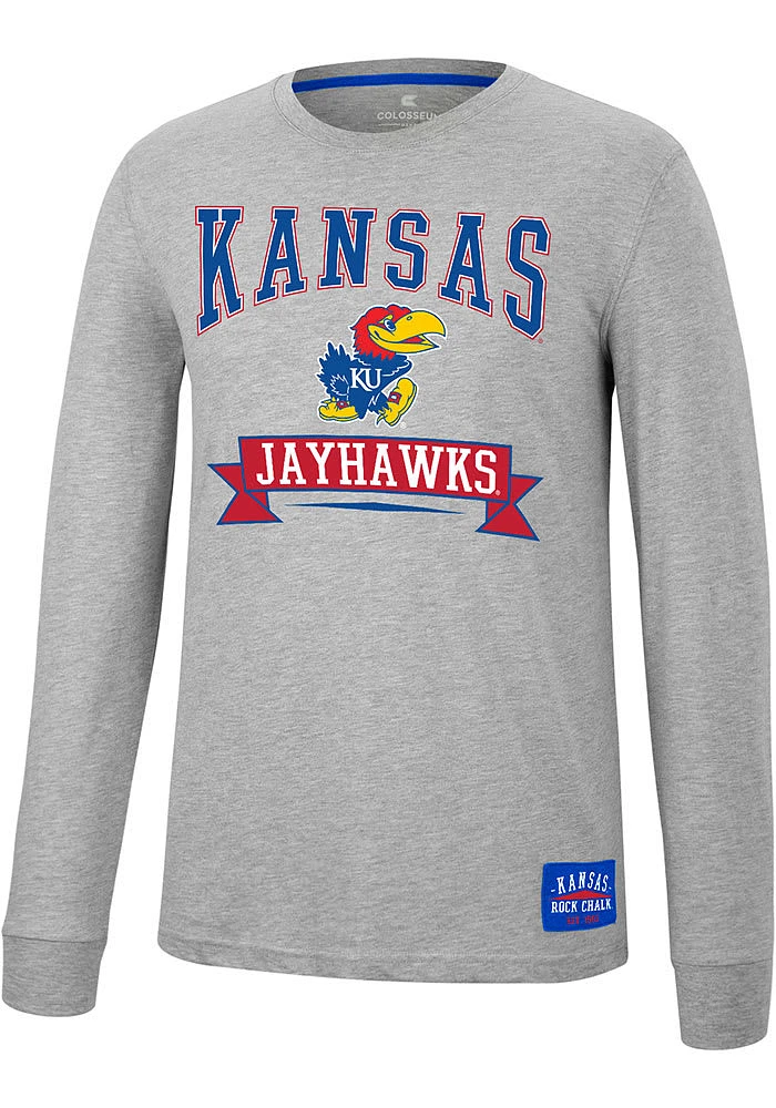Colosseum Kansas Jayhawks Grey Hey Everyone Long Sleeve T Shirt