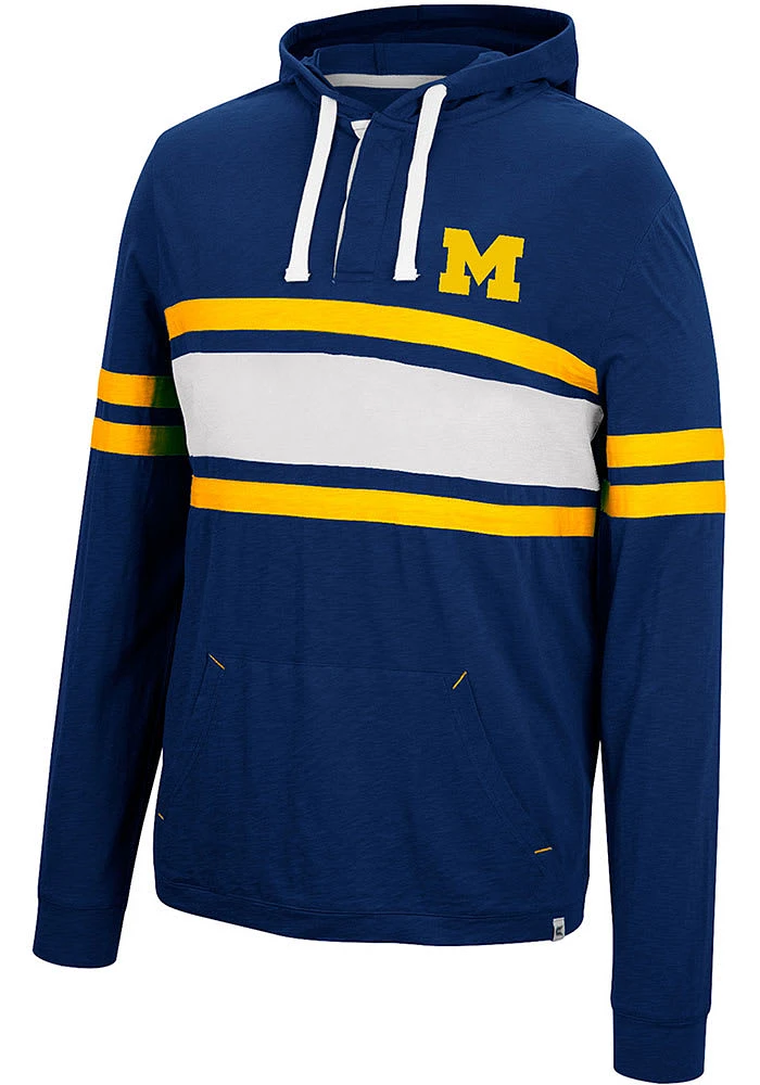 Colosseum Michigan Wolverines Mens Blue Well Were Waiting Henley Fashion Hood