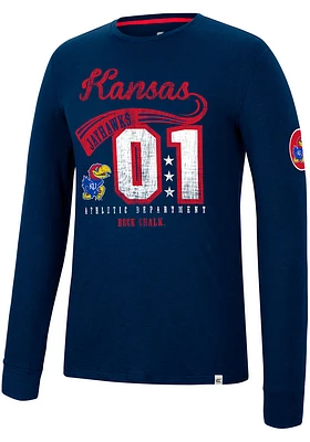 Colosseum Kansas Jayhawks Navy Blue Before Electricity Long Sleeve Fashion T Shirt