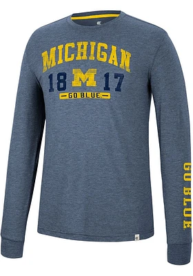 Colosseum Michigan Wolverines Blue Zen Philosopher Long Sleeve Fashion T Shirt