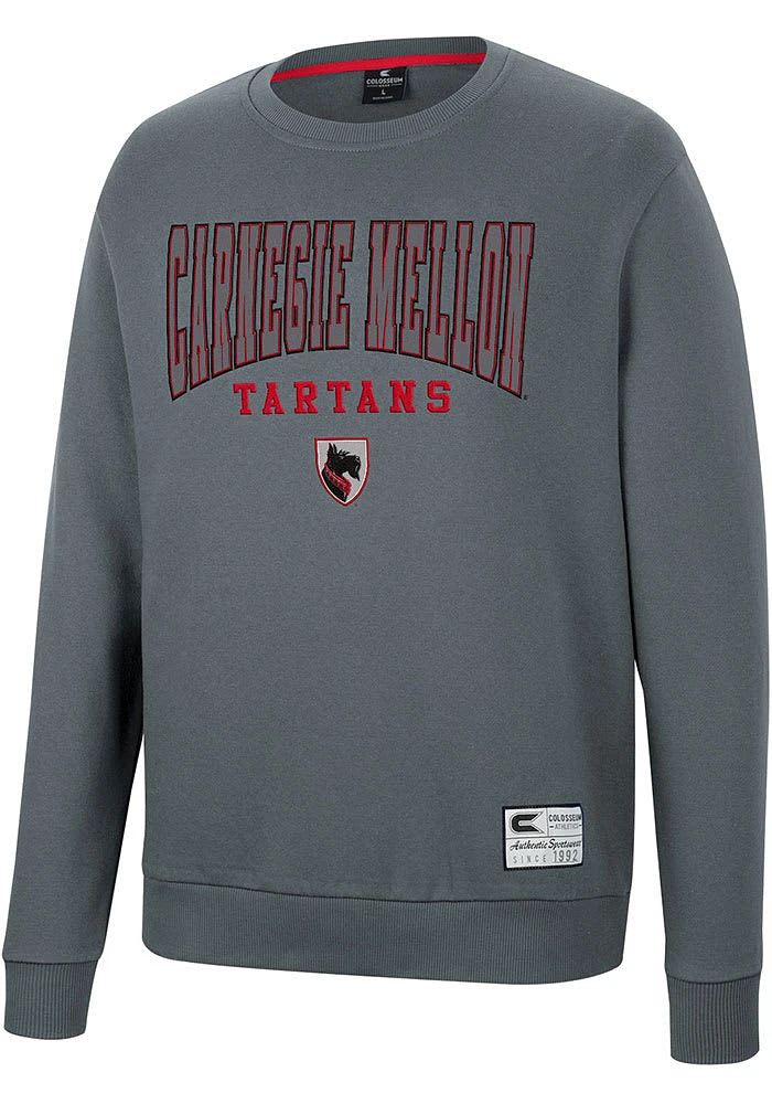 Colosseum Carnegie Mellon Tartans Mens Charcoal Scholarship Fleece Long Sleeve Crew Sweatshirt