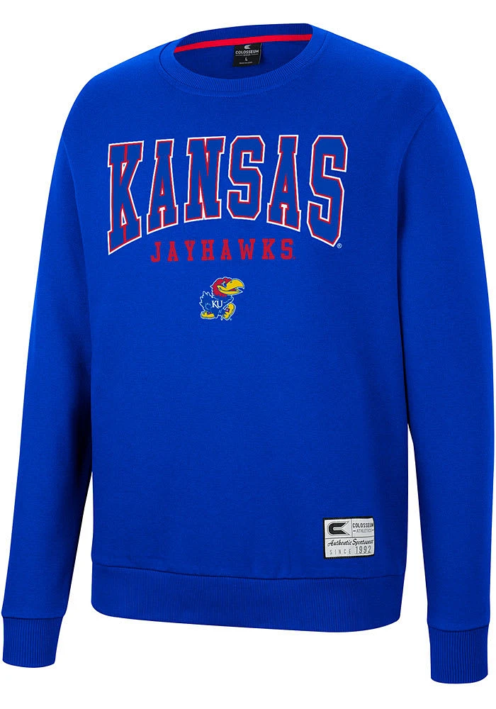Colosseum Kansas Jayhawks Mens Scholarship Fleece Long Sleeve Crew Sweatshirt