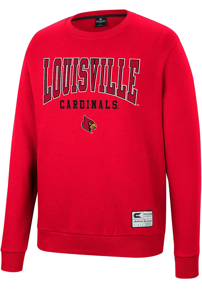 Colosseum Louisville Cardinals Mens Red Scholarship Fleece Long Sleeve Crew Sweatshirt