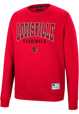 Colosseum Louisville Cardinals Mens Red Scholarship Fleece Long Sleeve Crew Sweatshirt