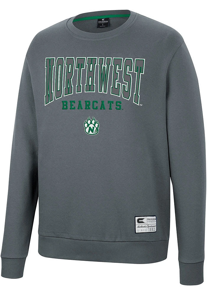 Colosseum Northwest Missouri State Bearcats Mens Charcoal Scholarship Fleece Long Sleeve Crew Swea..