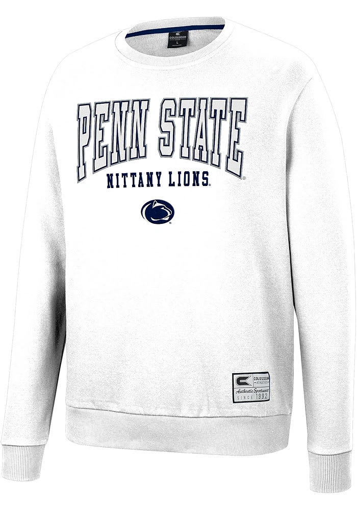 Colosseum Penn State Nittany Lions Mens White Scholarship Fleece Long Sleeve Crew Sweatshirt