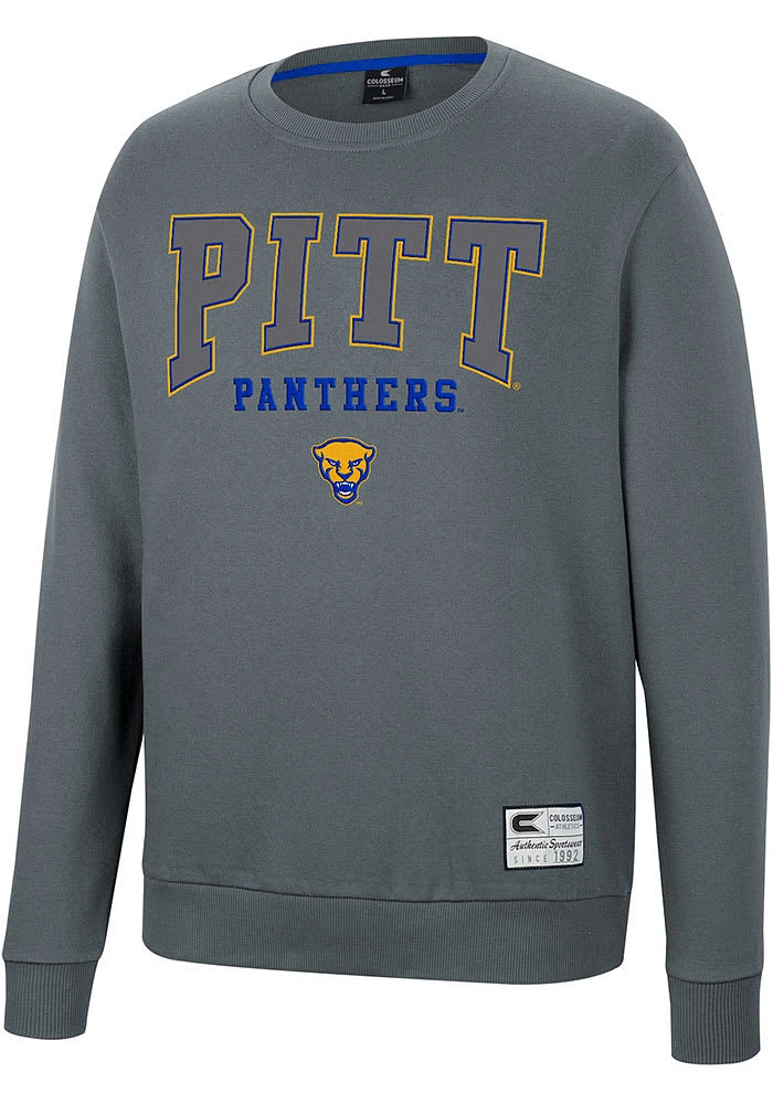 Colosseum Pitt Panthers Mens Charcoal Scholarship Fleece Long Sleeve Crew Sweatshirt