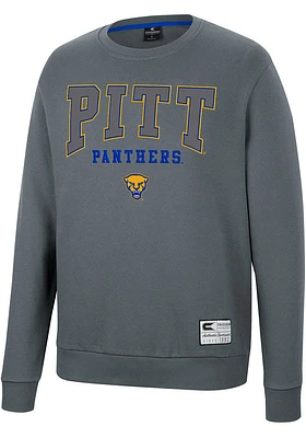 Colosseum Pitt Panthers Mens Charcoal Scholarship Fleece Long Sleeve Crew Sweatshirt