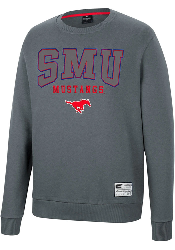 Colosseum SMU Mustangs Mens Charcoal Scholarship Fleece Long Sleeve Crew Sweatshirt