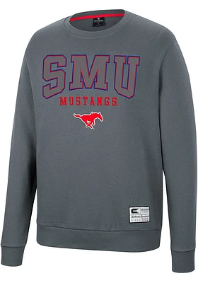 Colosseum SMU Mustangs Mens Charcoal Scholarship Fleece Long Sleeve Crew Sweatshirt
