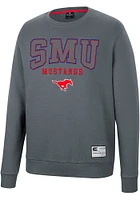 Colosseum SMU Mustangs Mens Charcoal Scholarship Fleece Long Sleeve Crew Sweatshirt