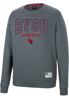 Colosseum Saginaw Valley State Cardinals Mens Charcoal Scholarship Fleece Long Sleeve Crew Sweatsh..
