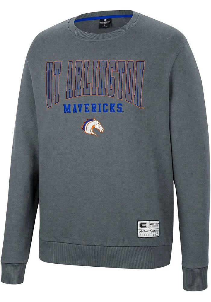 Colosseum UTA Mavericks Mens Charcoal Scholarship Fleece Long Sleeve Crew Sweatshirt