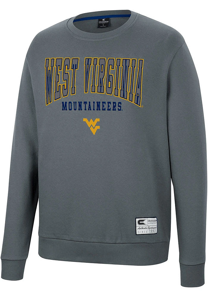 Colosseum West Virginia Mountaineers Mens Charcoal Scholarship Fleece Long Sleeve Crew Sweatshirt
