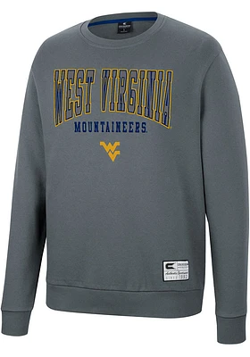 Colosseum West Virginia Mountaineers Mens Charcoal Scholarship Fleece Long Sleeve Crew Sweatshirt