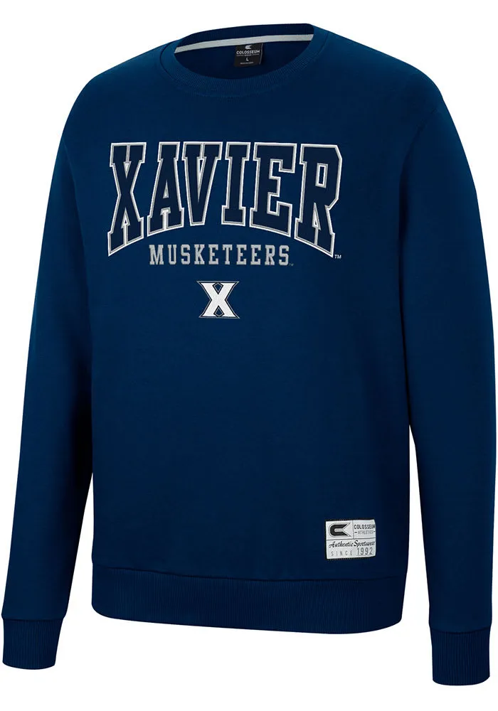 Colosseum Xavier Musketeers Mens Navy Blue Scholarship Fleece Long Sleeve Crew Sweatshirt