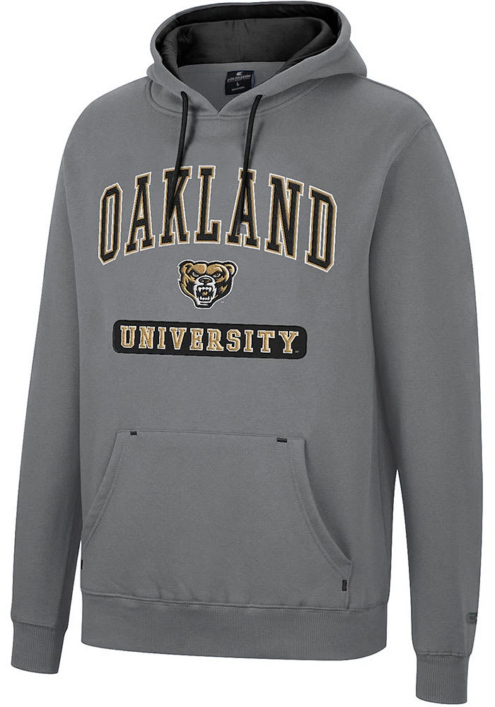 Colosseum Oakland University Golden Grizzlies Mens Charcoal Scholarship Fleece Long Sleeve Hoodie