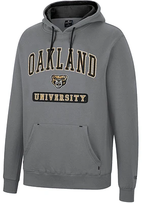 Colosseum Oakland University Golden Grizzlies Mens Charcoal Scholarship Fleece Long Sleeve Hoodie