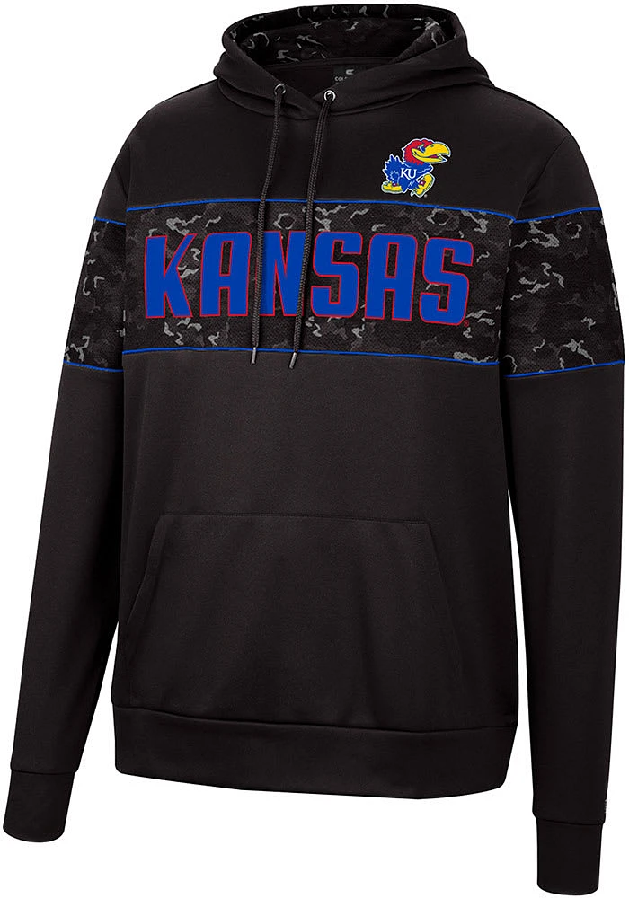 Colosseum Kansas Jayhawks Mens Black Tonal Wager Pullover Hood