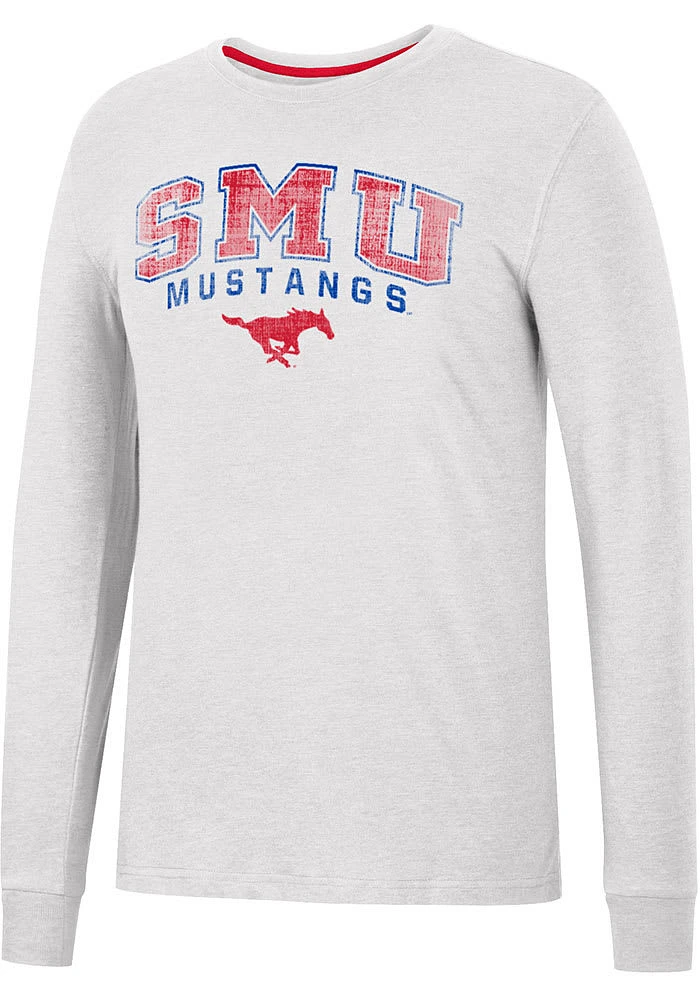 Colosseum SMU Mustangs White Webb Long Sleeve T Shirt