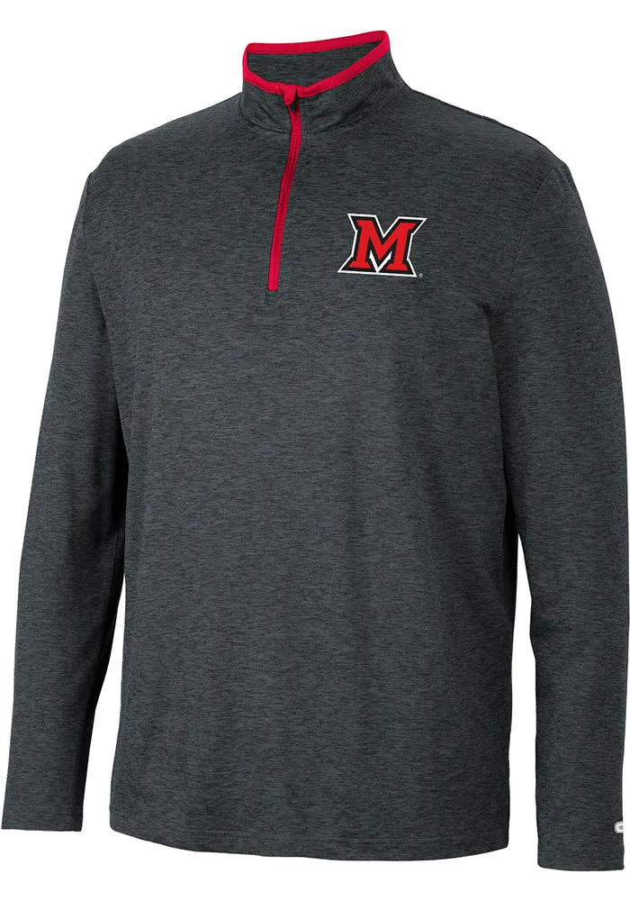 Colosseum Miami RedHawks Mens Black Tiger Long Sleeve Qtr Zip Pullover