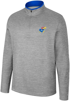 Colosseum Kansas Jayhawks Mens Grey Chase Long Sleeve Qtr Zip Pullover