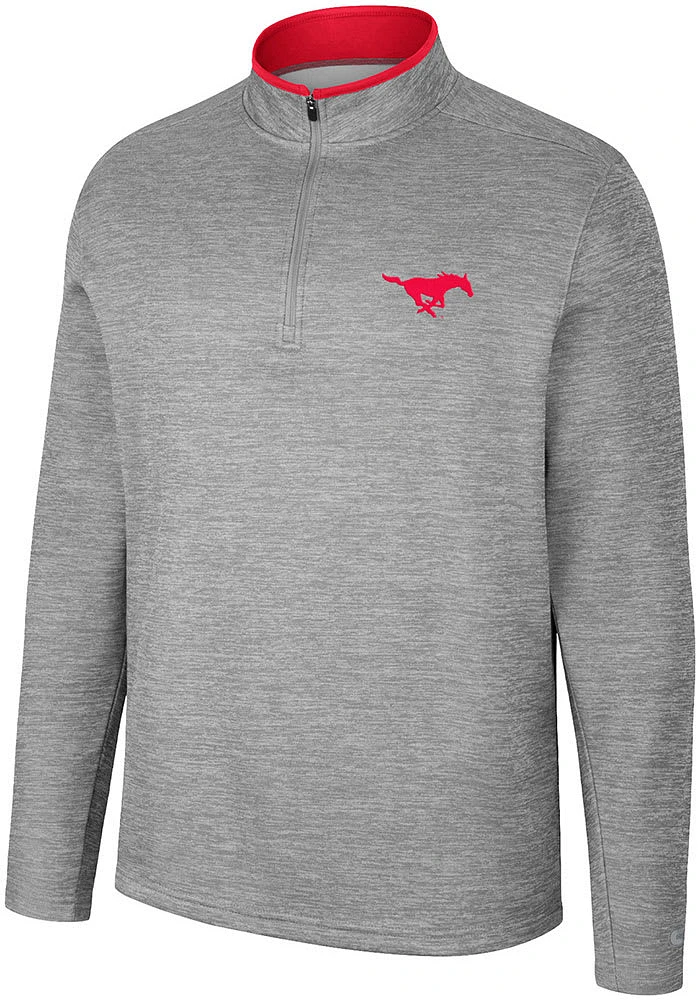 Colosseum SMU Mustangs Mens Grey Chase Long Sleeve Qtr Zip Pullover