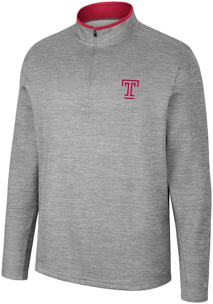 Colosseum Temple Owls Mens Grey Chase Long Sleeve Qtr Zip Pullover
