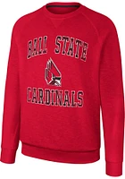 Colosseum Ball State Cardinals Mens Red Reggie Long Sleeve Crew Sweatshirt