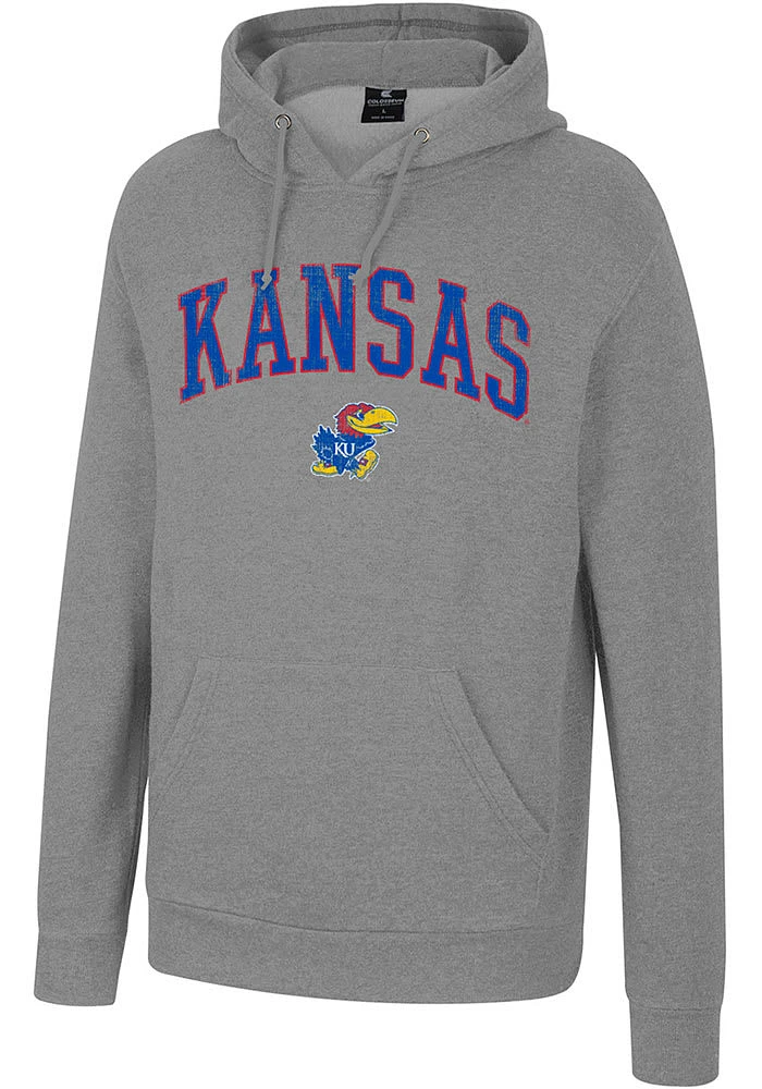 Colosseum Kansas Jayhawks Mens Grey Allen Long Sleeve Hoodie