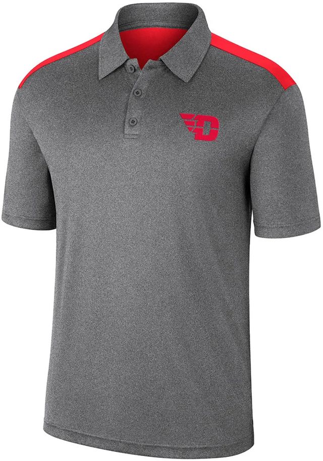 Colosseum Dayton Flyers Mens Charcoal Rahm Short Sleeve Polo