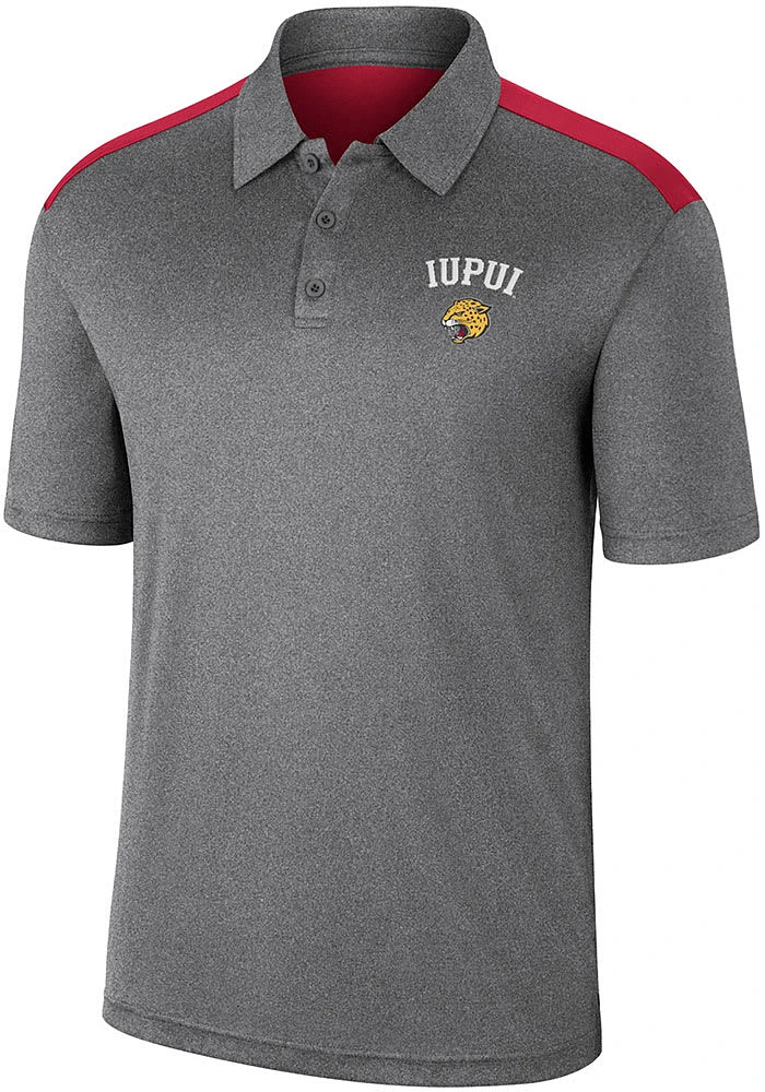 Colosseum IUPUI Jaguars Mens Charcoal Rahm Short Sleeve Polo