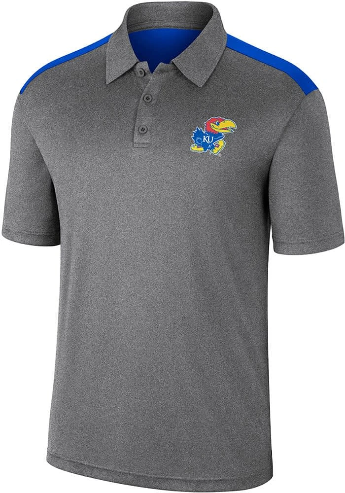 Colosseum Kansas Jayhawks Mens Charcoal Rahm Short Sleeve Polo
