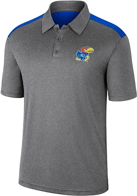 Colosseum Kansas Jayhawks Mens Charcoal Rahm Short Sleeve Polo