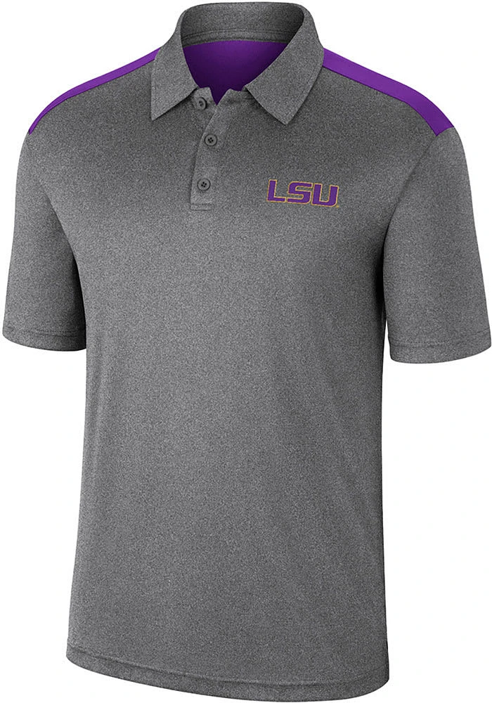Colosseum LSU Tigers Mens Charcoal Rahm Short Sleeve Polo