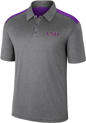 Colosseum LSU Tigers Mens Charcoal Rahm Short Sleeve Polo