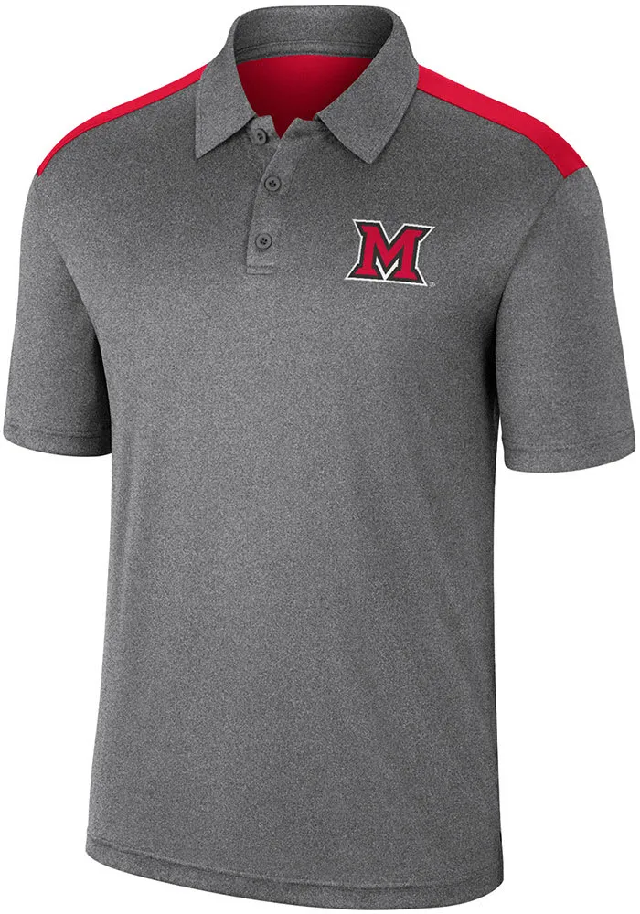 Colosseum Miami RedHawks Mens Charcoal Rahm Short Sleeve Polo