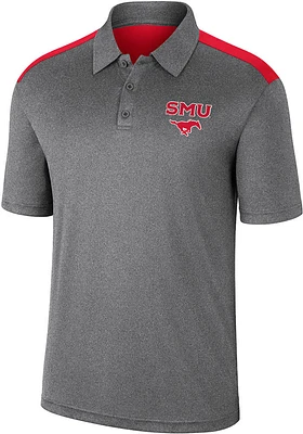Colosseum SMU Mustangs Mens Charcoal Rahm Short Sleeve Polo