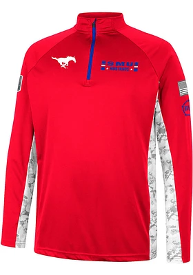 Colosseum SMU Mustangs Mens Red OHT American Hero Camo Long Sleeve Qtr Zip Pullover
