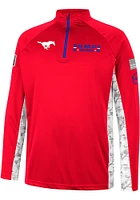 Colosseum SMU Mustangs Mens Red OHT American Hero Camo Long Sleeve Qtr Zip Pullover