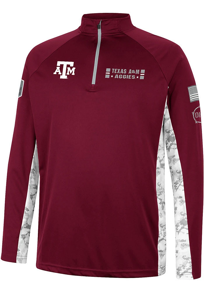 Colosseum Texas A&M Aggies Mens Maroon OHT American Hero Camo Long Sleeve Qtr Zip Pullover