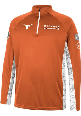 Colosseum Texas Longhorns Mens Burnt Orange OHT American Hero Camo Long Sleeve Qtr Zip Pullover