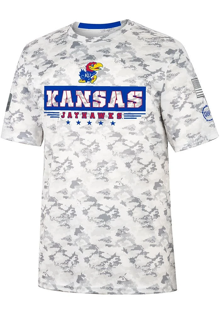Colosseum Kansas Jayhawks Grey OHT Storm Shadow Camo Short Sleeve T Shirt
