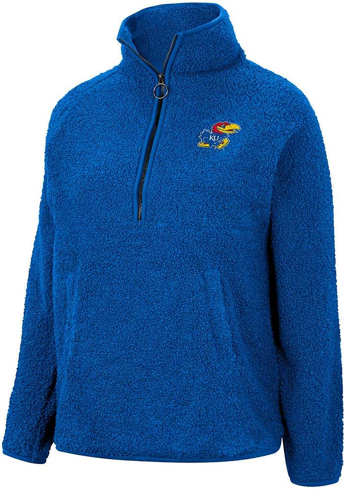 Colosseum Kansas Jayhawks Womens Blue Winter Wonderland Chenille Sherpa Qtr Zip