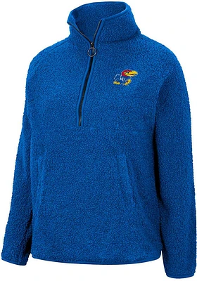 Colosseum Kansas Jayhawks Womens Blue Winter Wonderland Chenille Sherpa Qtr Zip