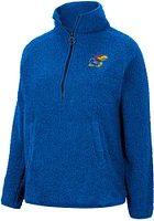 Colosseum Kansas Jayhawks Womens Blue Winter Wonderland Chenille Sherpa Qtr Zip