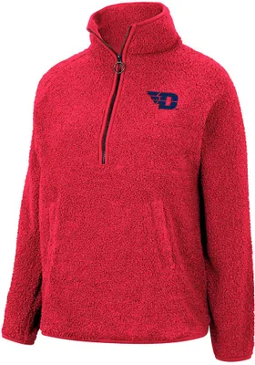 Colosseum Dayton Flyers Womens Red Winter Wonderland Chenille Sherpa 1/4 Zip Pullover