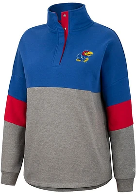 Colosseum Kansas Jayhawks Womens Blue Magazine Oversized Qtr Zip