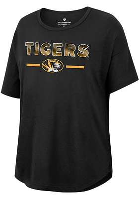 Colosseum Missouri Tigers Womens Black Reporter Drop Shoulder Short Sleeve T-Shirt