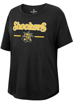 Colosseum Wichita State Shockers Womens Black Reporter Drop Shoulder Short Sleeve T-Shirt